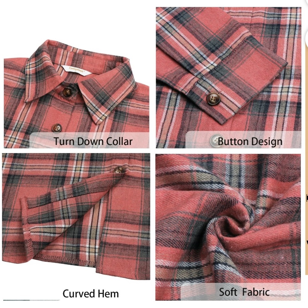 NWT Plaid Flannel Buttondown Shirt, Pink, Size Medium - Picture 4 of 12